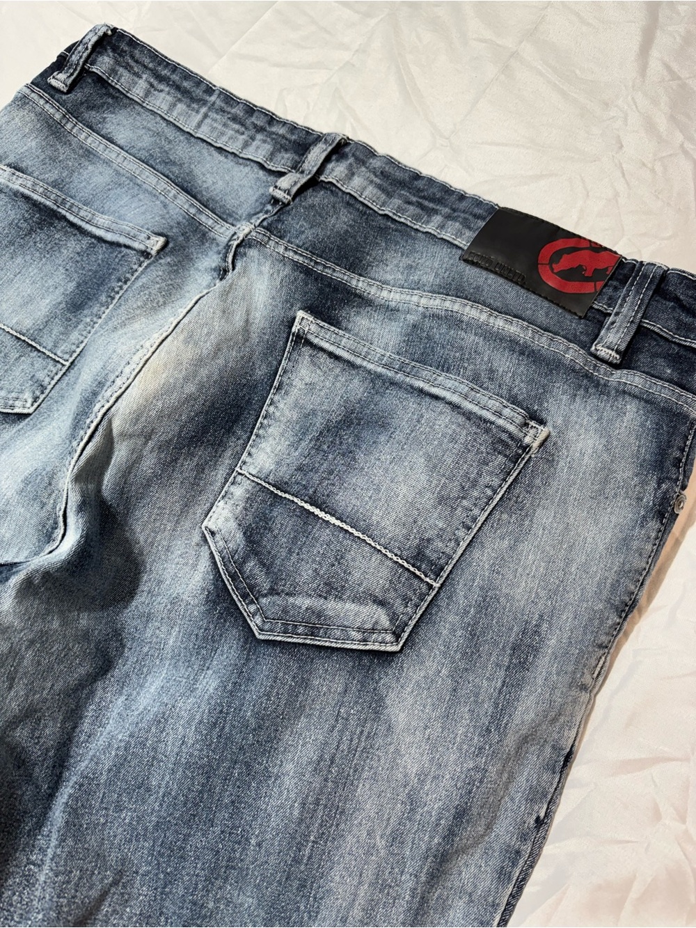 Ecko Unltd Dark Stonewash Jeans 38x30.5 Athletic Authentic Red Rhino Leather